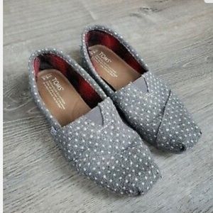 Women’s gray and white polka dot  slip ons